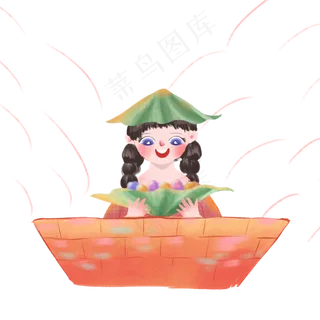 摘荷花的可爱女孩