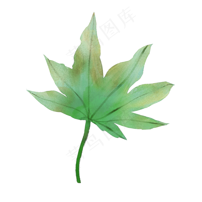 春天绿色水彩树叶,免抠元素
