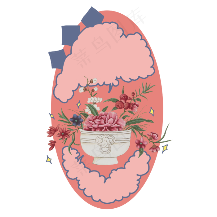 中国古代风富贵牡丹水红色复古国