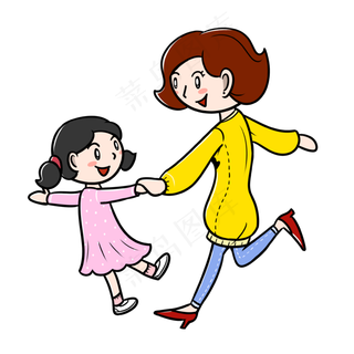 卡通母亲节母女大手拉小手嬉戏p
