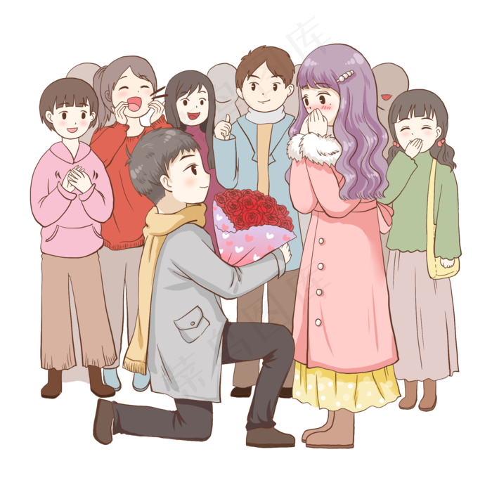 情人节男生追求女孩求婚(2000X2000(DPI:300))psd模版下载