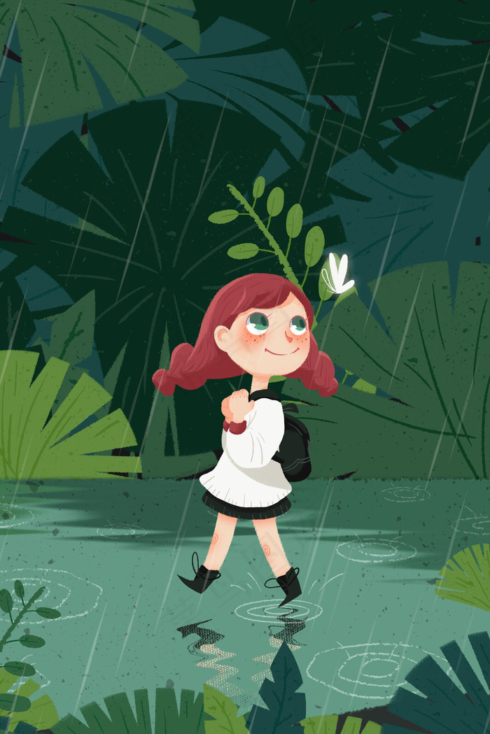 二十四节气雨水手绘插画