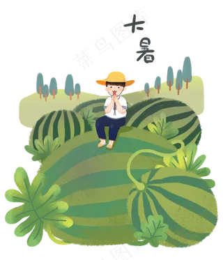 农历夏日节气少年田野吃西瓜