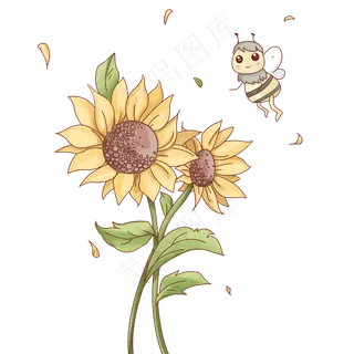 采蜜的蜜蜂和向日葵