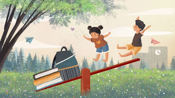 开学季跷跷板梦想励志场景