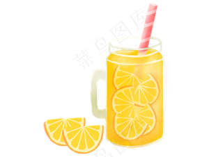 手绘卡通橙子饮品免扣元素