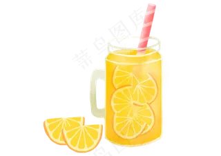 手绘卡通橙子饮品免扣元素