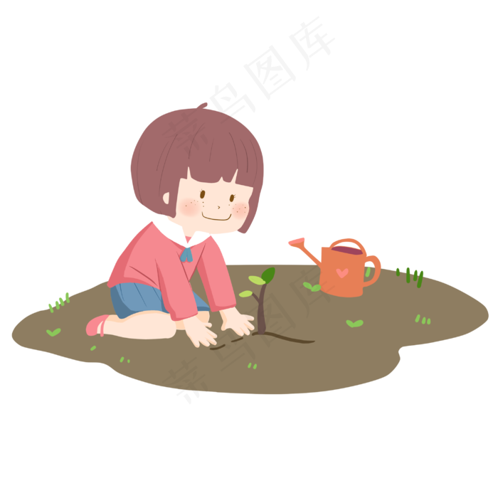 植树节人物和花洒(3000X3000(DPI:300))psd模版下载
