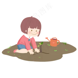 植树节人物和花洒