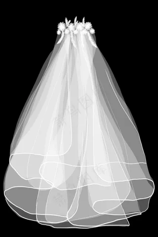 白色长款羽毛花环婚礼头纱PNG