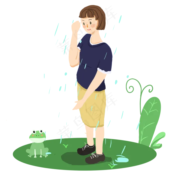 谷雨淋雨的小女孩(2000X2000(DPI:300))psd模版下载