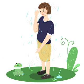 谷雨淋雨的小女孩