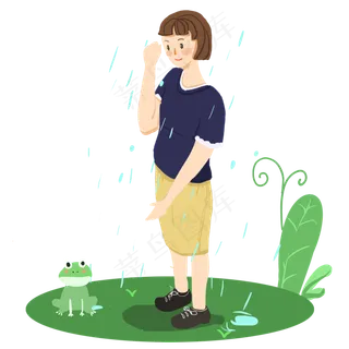 谷雨淋雨的小女孩