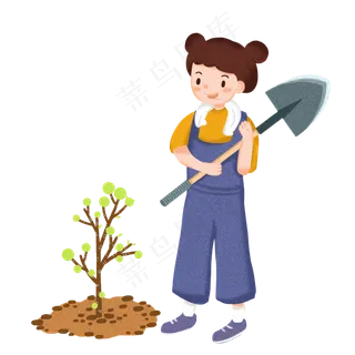 创意植树节种植女孩人物,免抠元素