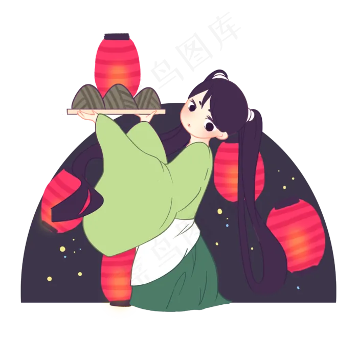 古装少女端着粽子(3000X3000(DPI:300))psd模版下载