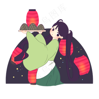 古装少女端着粽子