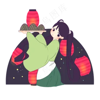 古装少女端着粽子