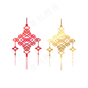 矢量手绘红色金色中国结,免抠元素