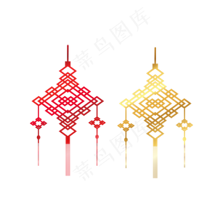 矢量手绘红色金色中国结,免抠元素