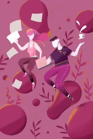 粉色系扁平风互联网商务风格工作配图