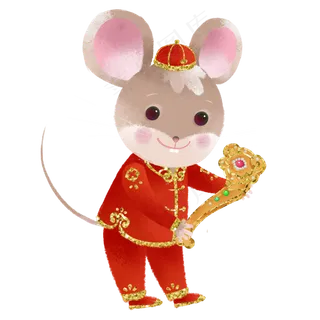 2020新年鼠年子鼠拿金如意,免抠元素 2020新年鼠年子鼠拿金如意,免抠元素