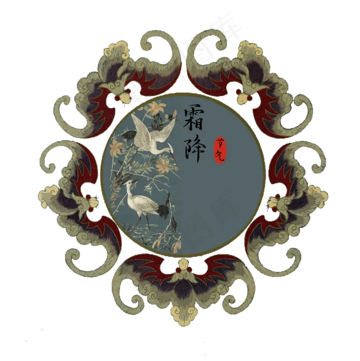 二十四节气霜降农历秋菊鸟纹饰,免抠元素(1003X1008(DPI:72))psd模版下载