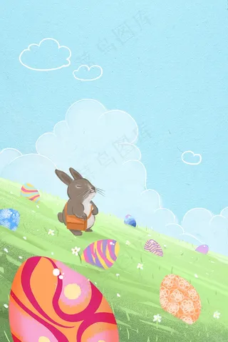 草地上复活节菜单和兔子