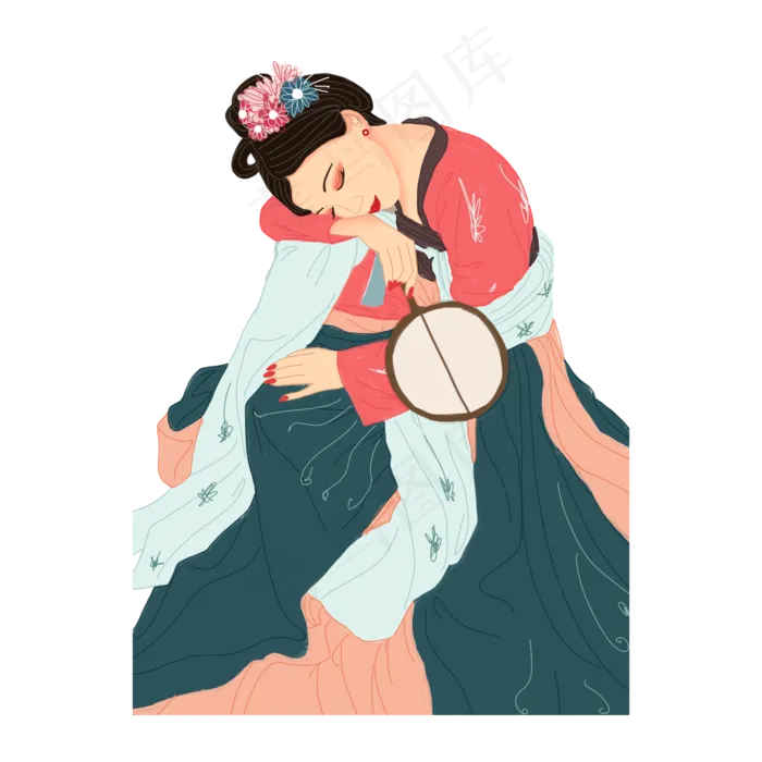 汉服古装女子闭眼小憩(2000X2000(DPI:300))psd模版下载
