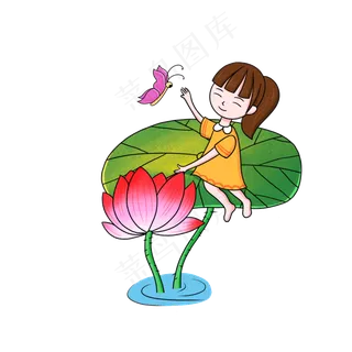 夏季荷花女孩卡通免扣