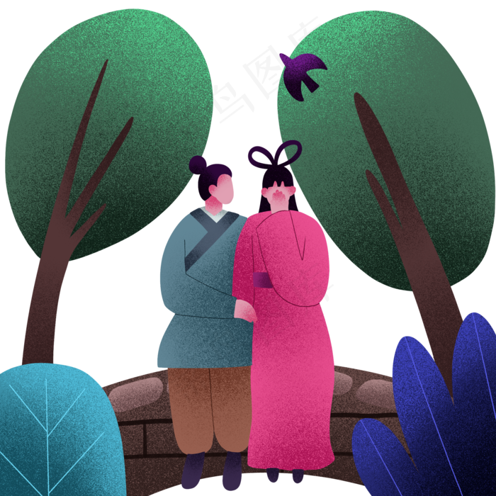 七夕牛郎织女约会,免抠元素(2000*2000px 300 dpi )psd模版下载