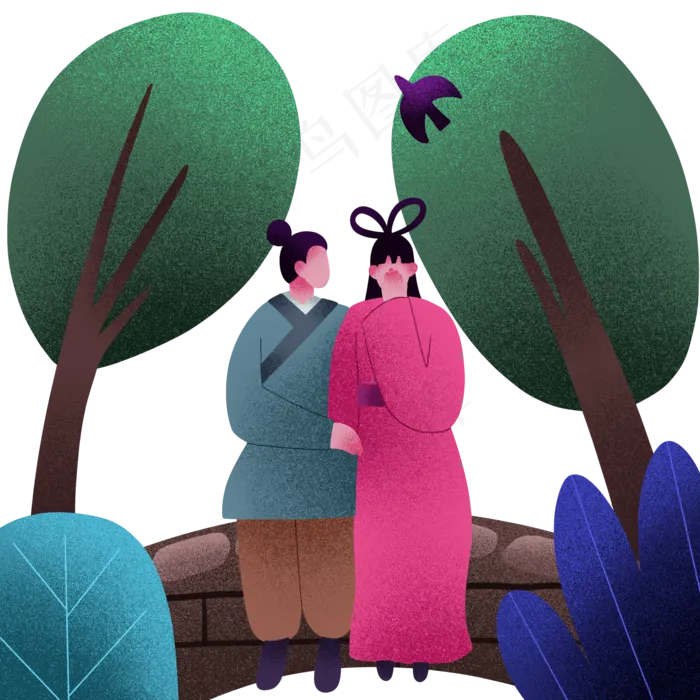 七夕牛郎织女约会,免抠元素(2000*2000px 300 dpi )psd模版下载