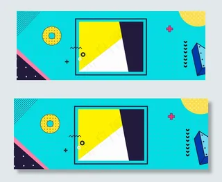 撞色孟菲斯蓝色几何图形电商banner