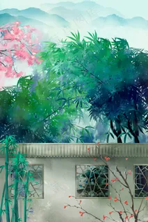 中国风竹林雅舍山水田园风景 中国风竹林雅舍山水田园风景