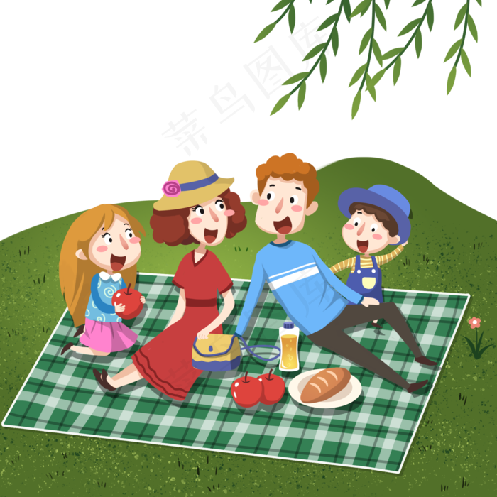 一家春游旅游踏青野炊插图,免抠元素