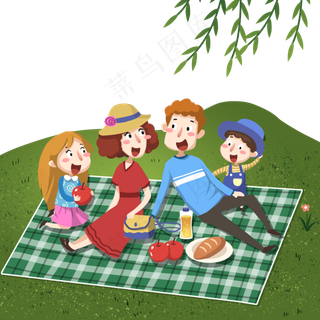 一家春游旅游踏青野炊插图,免抠元素