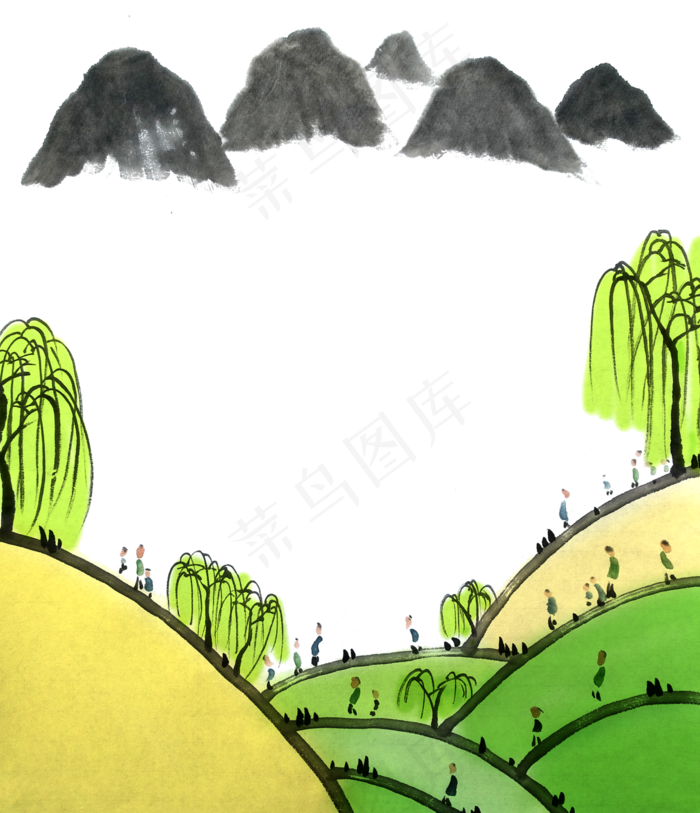 国画水墨踏青春天山水PNG清明(3000X3486(DPI:72))psd模版下载