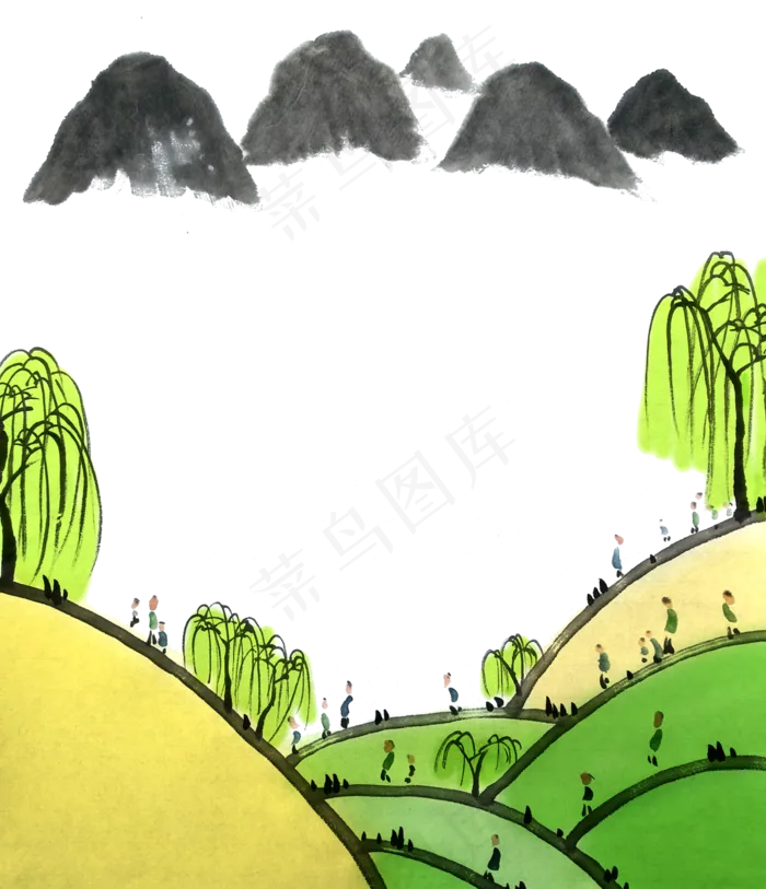 国画水墨踏青春天山水PNG清明(3000X3486(DPI:72))psd模版下载