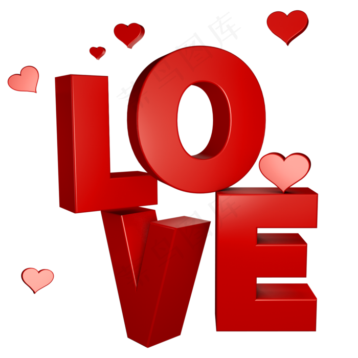 LOVE立体字,免抠元素(2000*2000px 300 dpi )psd模版下载
