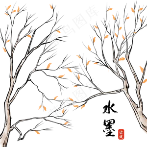 中国风水墨画冬季树木