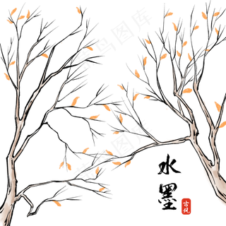 中国风水墨画冬季树木