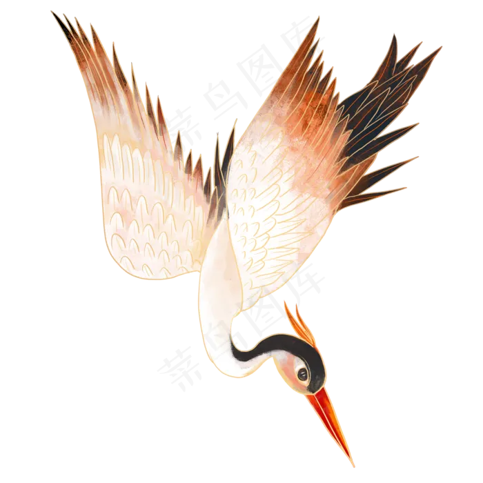 仙鹤飞翔国潮风图(2000X2000(DPI:300))psd模版下载