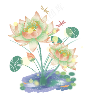 水彩风盛开的荷花PNG图片,免抠元素