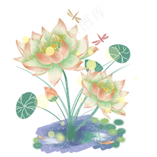 水彩风盛开的荷花PNG图片,免抠元素