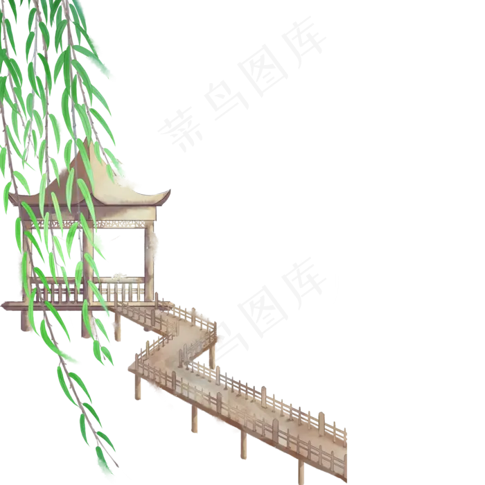 古风建筑杨柳,免抠元素(2000X2000(DPI:300))psd模版下载