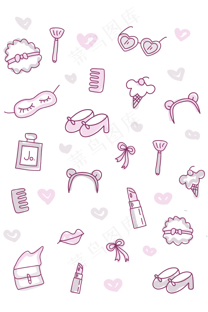 女生用品线条印花装饰图,免抠元素(3543X5315(DPI:300))psd模版下载