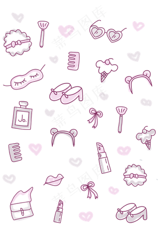 女生用品线条印花装饰图,免抠元素