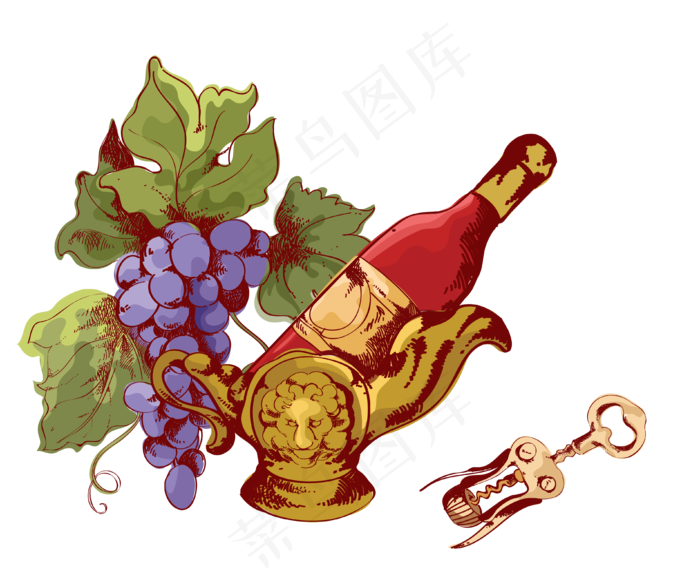矢量卡通葡萄酒开瓶器素材,免抠元素