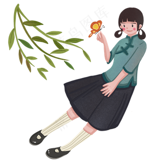 青年节民国青年少女和蝴蝶