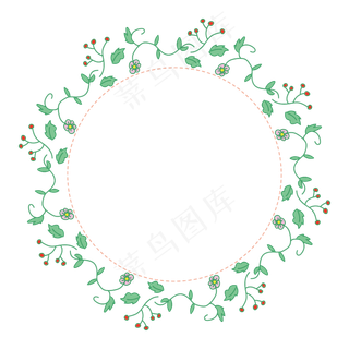 绿叶花朵环形边框装饰