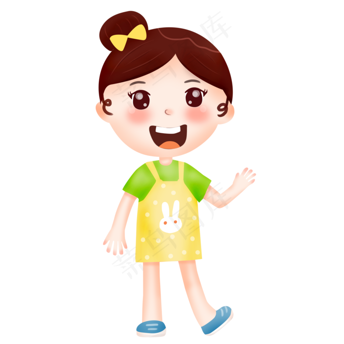 可爱小女孩蝴蝶结招手卡通人物女,免抠元素